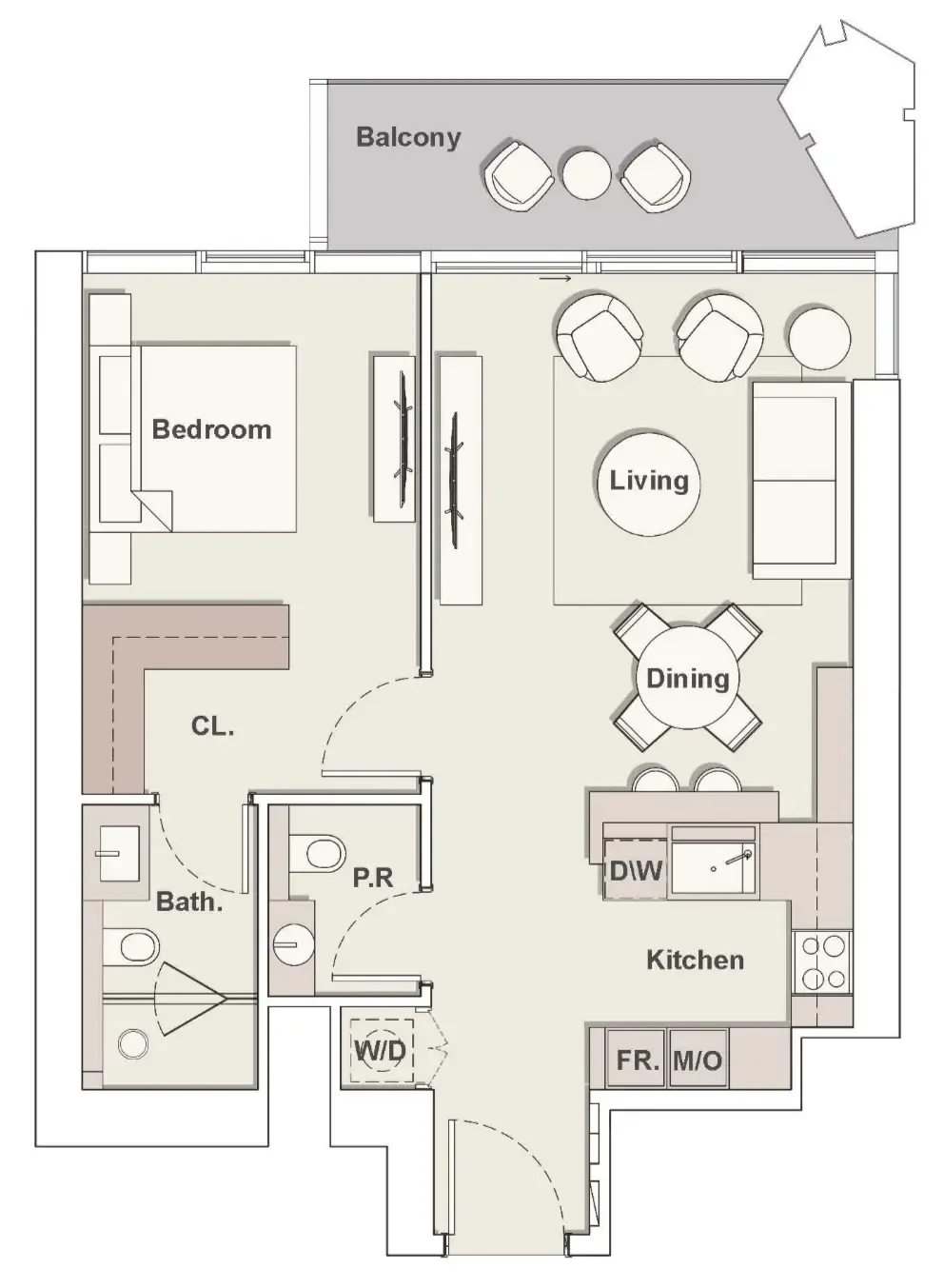 The Highgrove 1 bed floor plan, 816 sqft