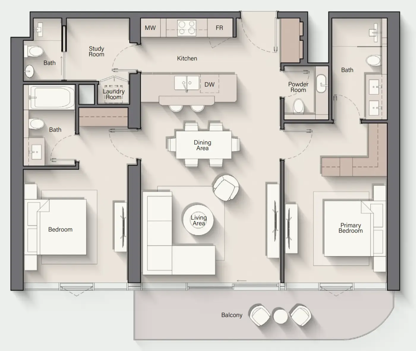 Costa Mare 2 bed floor plan, 1,274 sqft