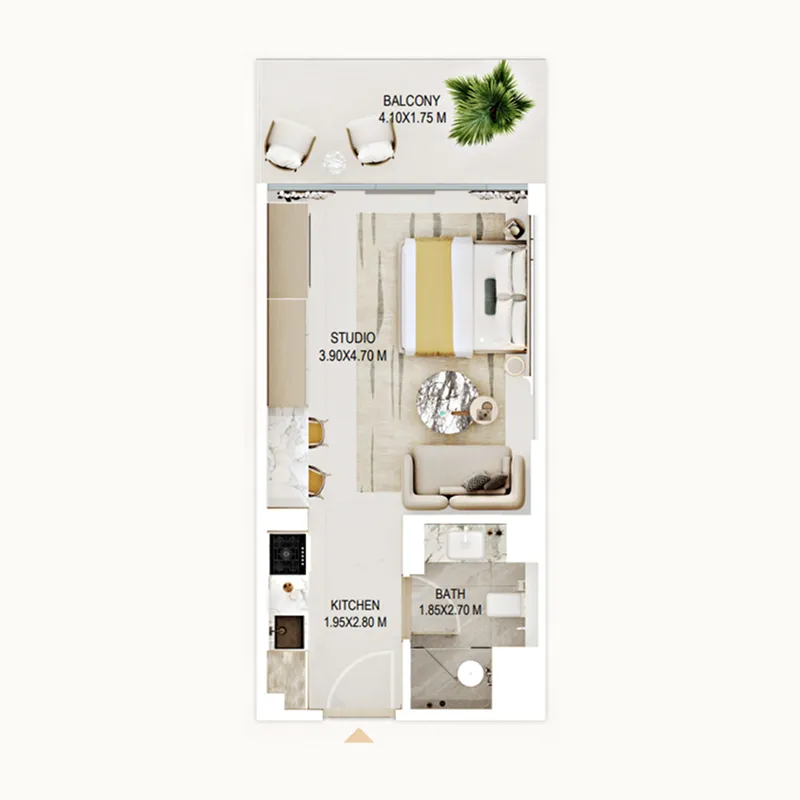 Rabdan Gardens Studio floor plan, 405 sqft