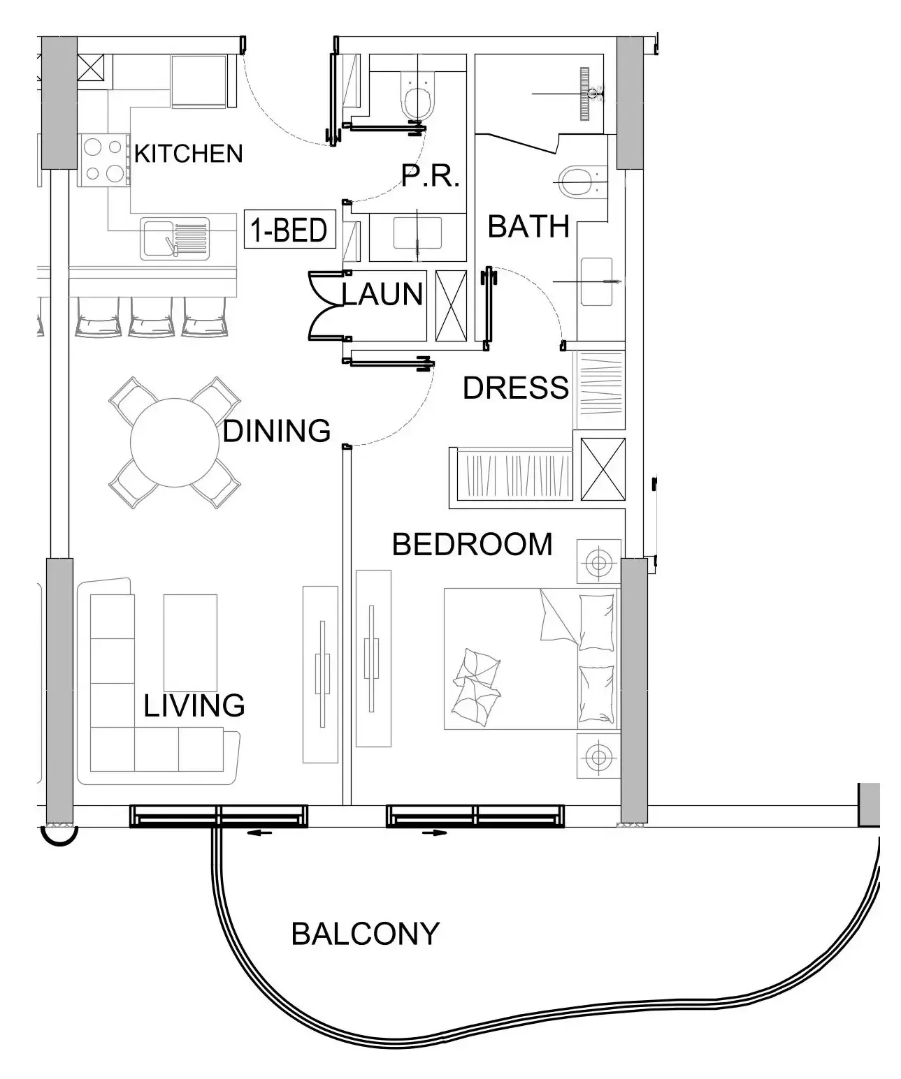 Valencia 1 bed floor plan, 769 – 780 sqft