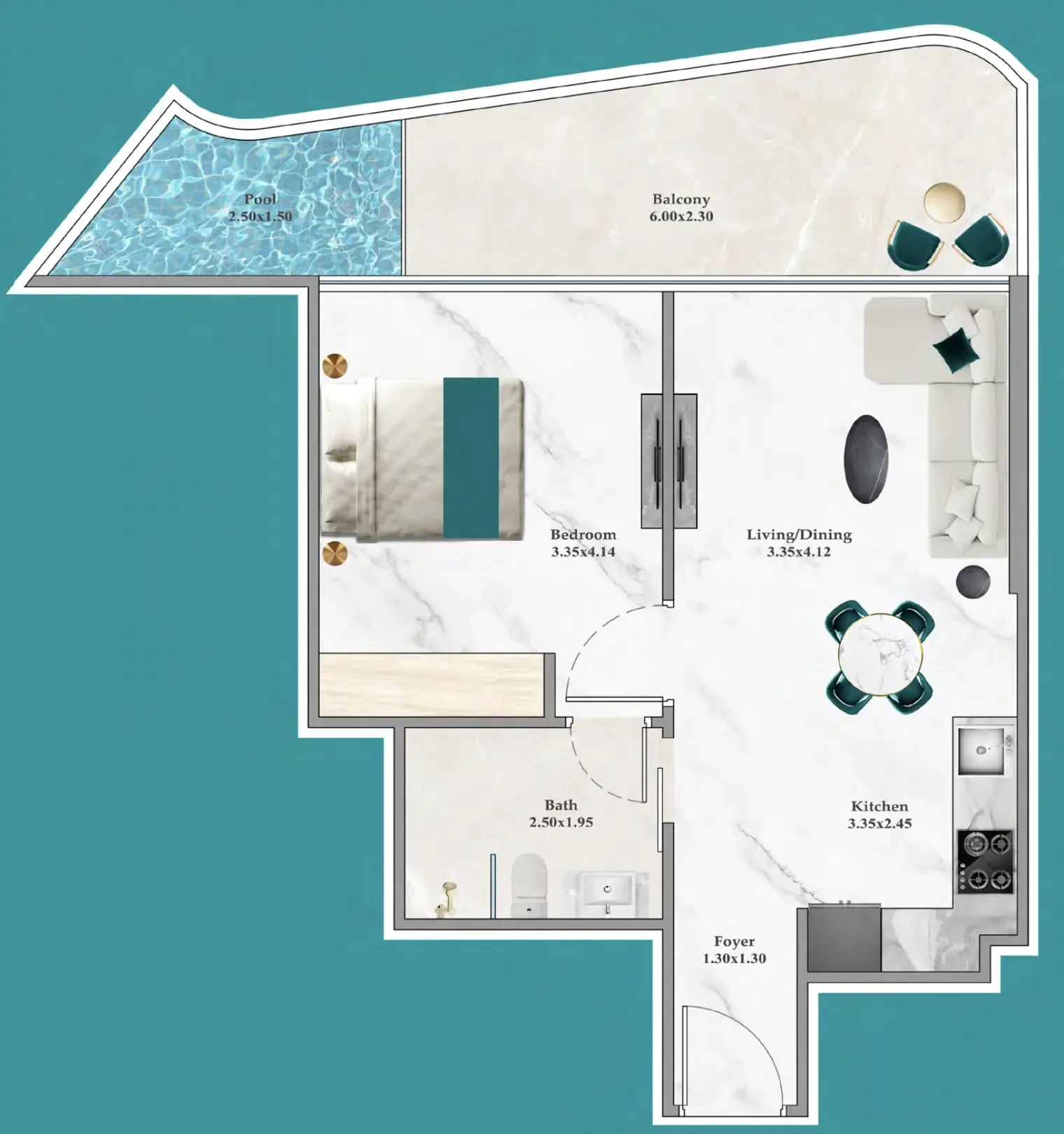 Breez 1 bed floor plan, 623 sqft