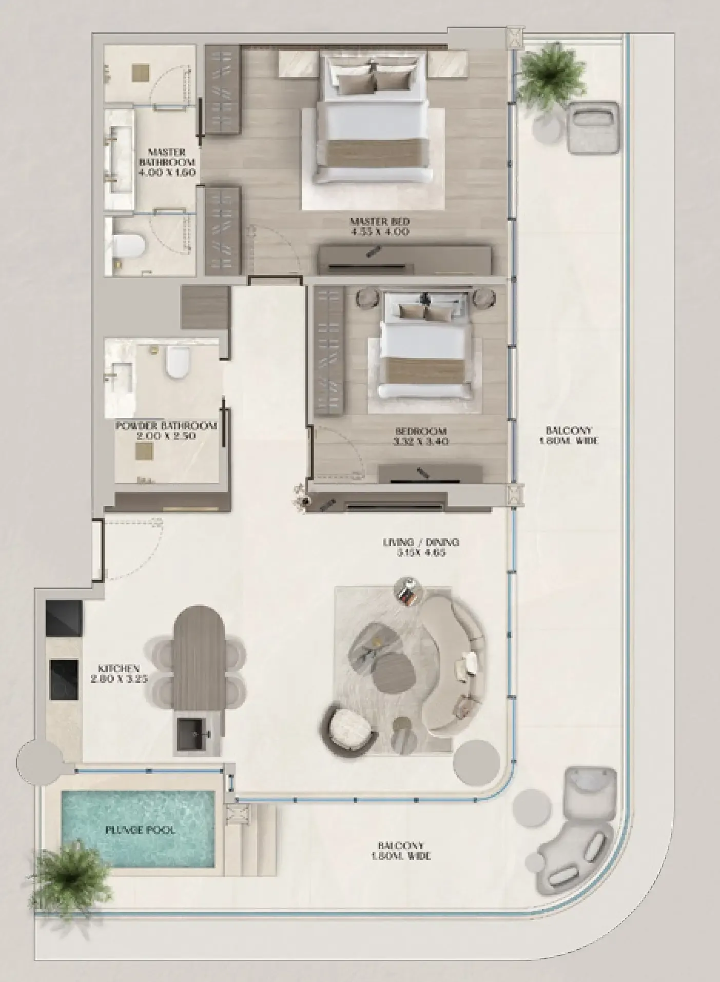 Soléva Beach Residences 2 bed floor plan, 1,517 sqft
