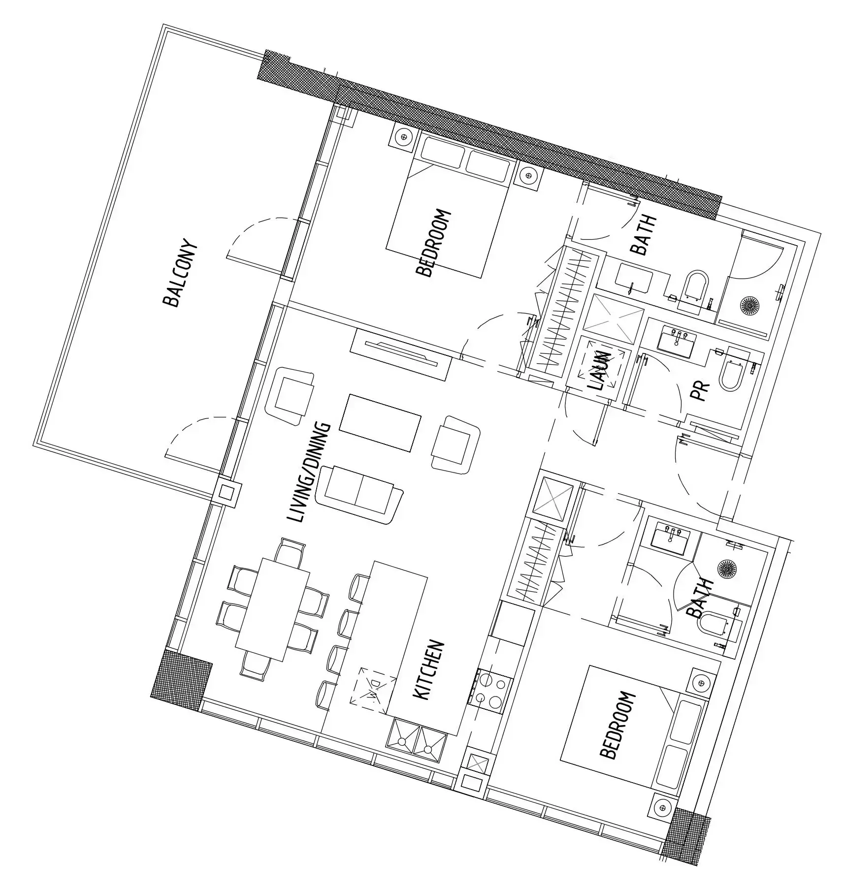 Damac District 2 bed floor plan, 1,134 sqft