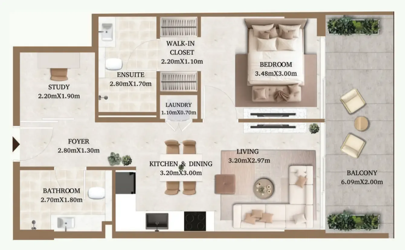 Arthouse Private Residences 1 bed floor plan, 747 sqft