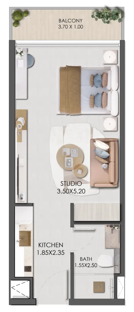 Legado by Prescott Studio floor plan, 380 sqft