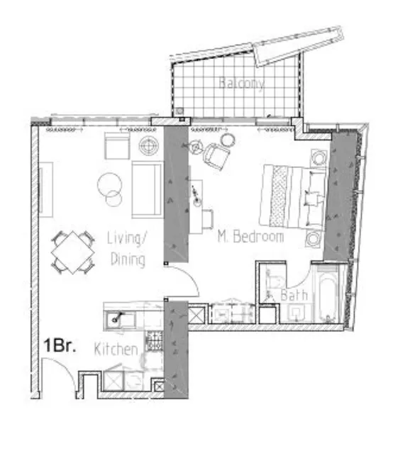Aykon City Tower 1 bed floor plan, 791 sqft