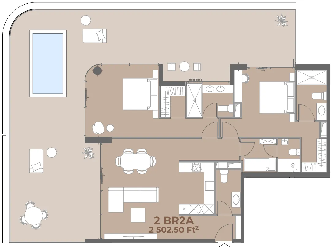 House of WELL 2 bed floor plan, 2,505 sqft