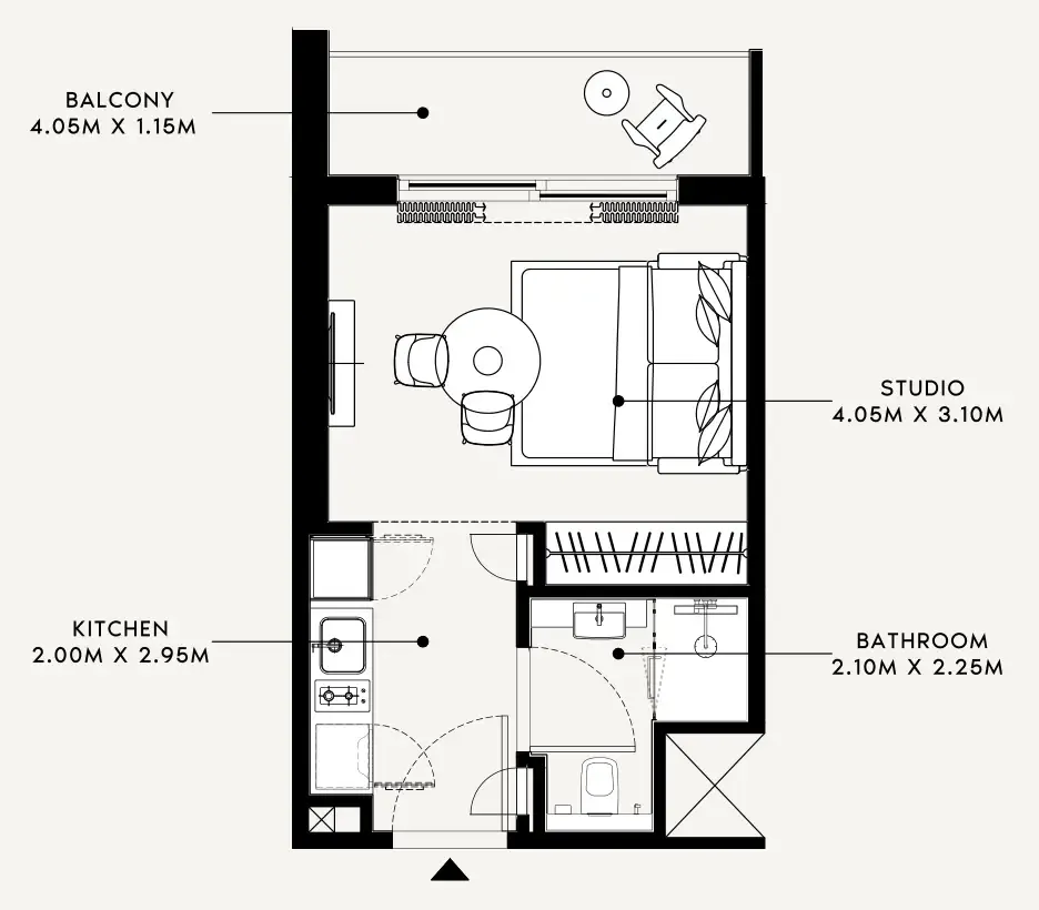 Azizi Milan Studio floor plan, 340 sqft