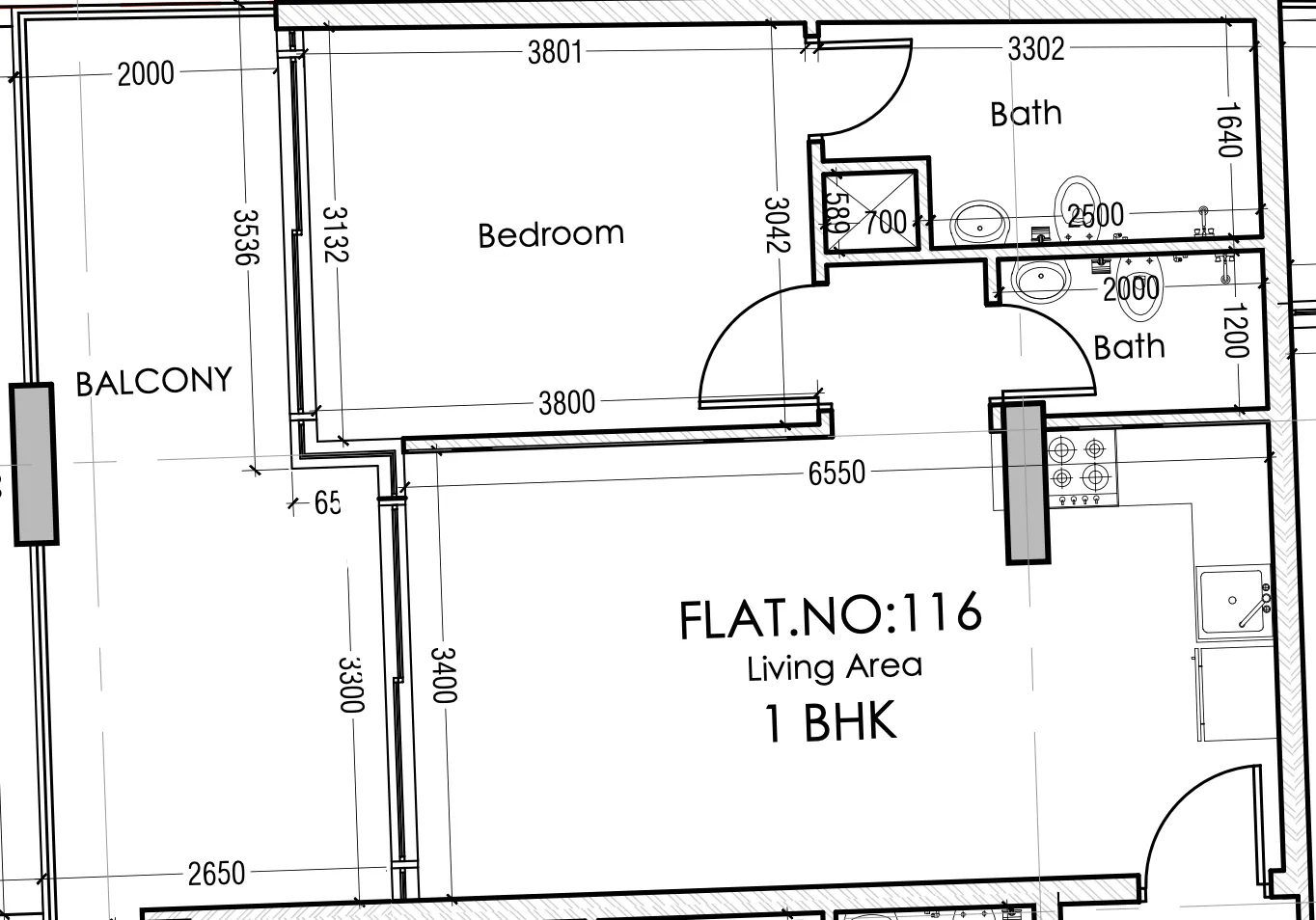 Moonsa Residences 2 1 bed floor plan, 1,196 sqft