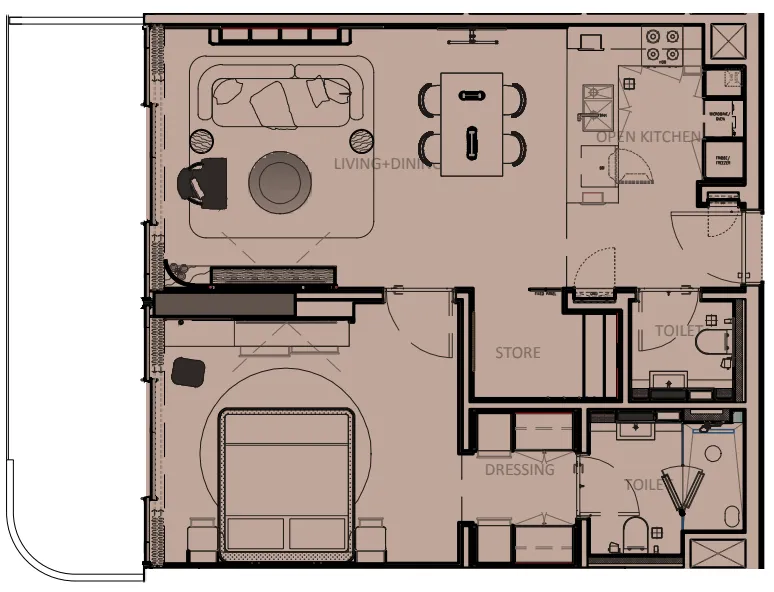 Sunset Bay Grand 1 bed floor plan, 935 sqft