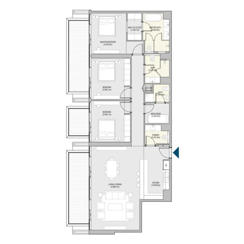 Vida Residences Saadiyat Island 3 bed floor plan, 1,928 – 2,019 sqft