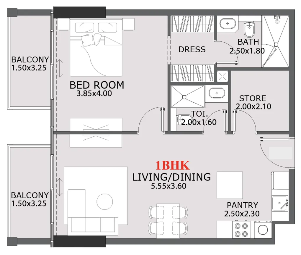 Provenza Residences 1 bed floor plan, 803 sqft