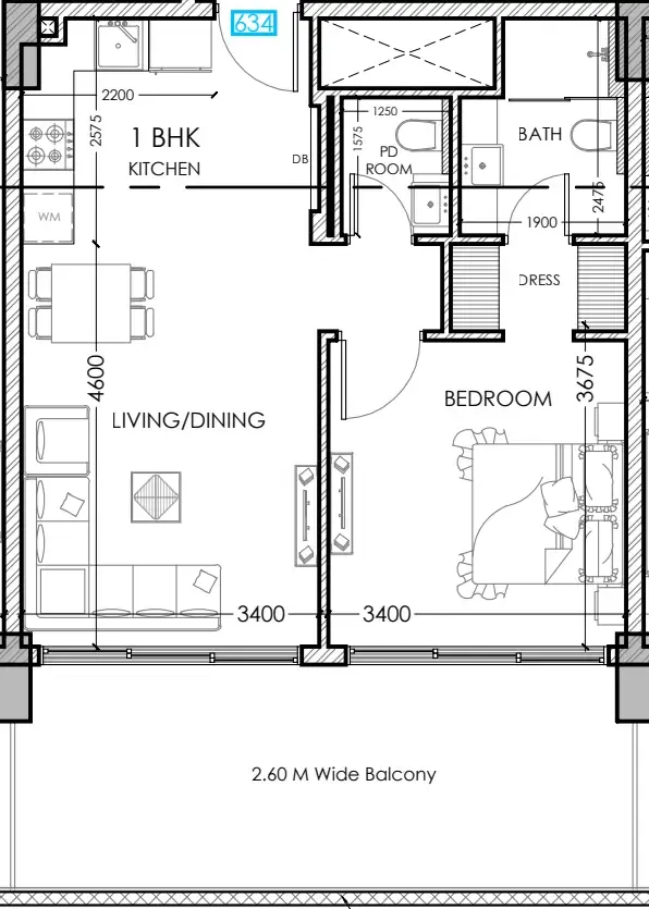 Al Haseen Residences 5 1 bed floor plan, 744 sqft