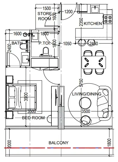 Al Haseen Residences 6 1 bed floor plan, 759 sqft