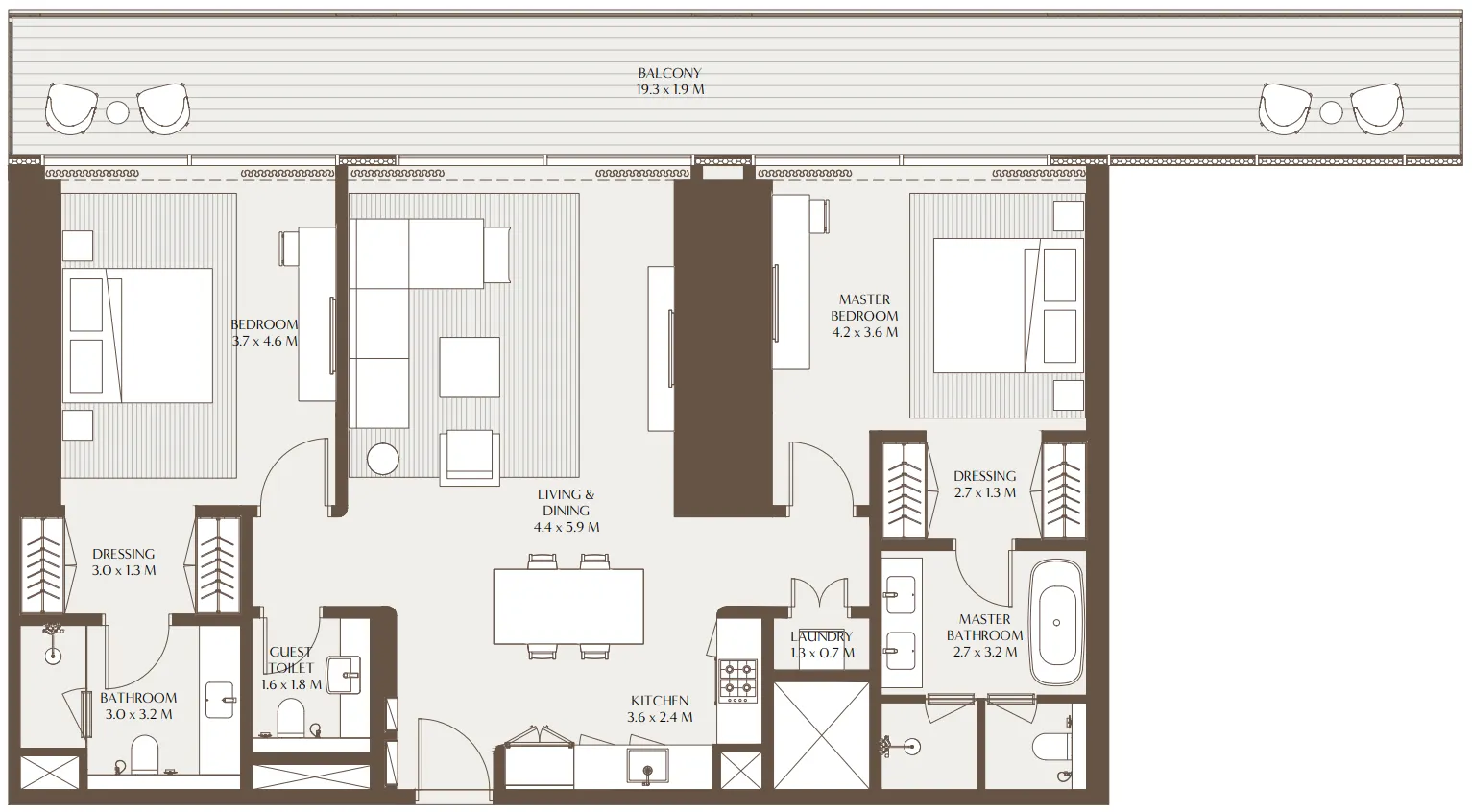 Akala Residences 2 bed floor plan, 1,725 sqft
