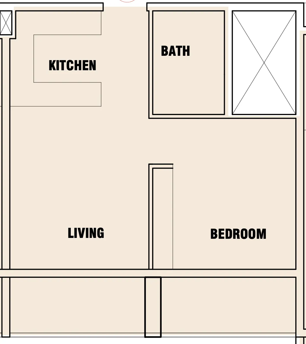 Celesto Tower 1 bed floor plan, 722 sqft