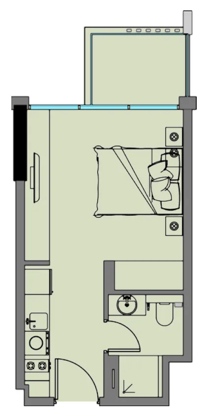 Riviera 8 Studio floor plan, 355 sqft