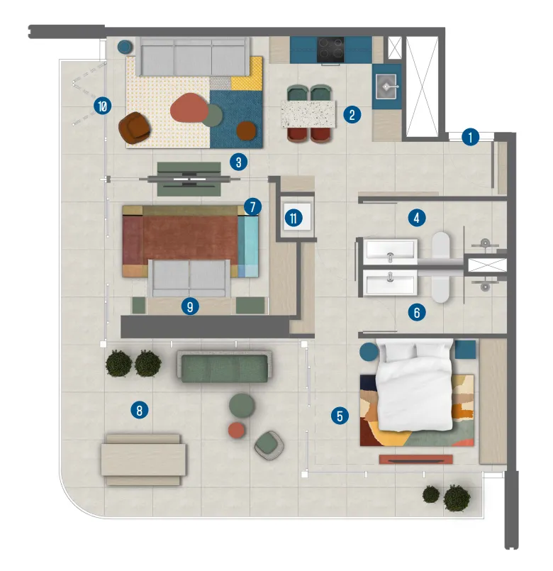 Rove Home Marasi Drive 2 bed floor plan, 1,058 sqft