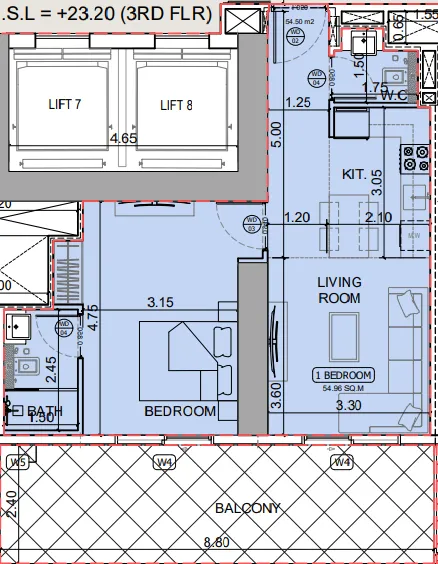 Binghatti Skyhall 1 bed floor plan, 835 sqft