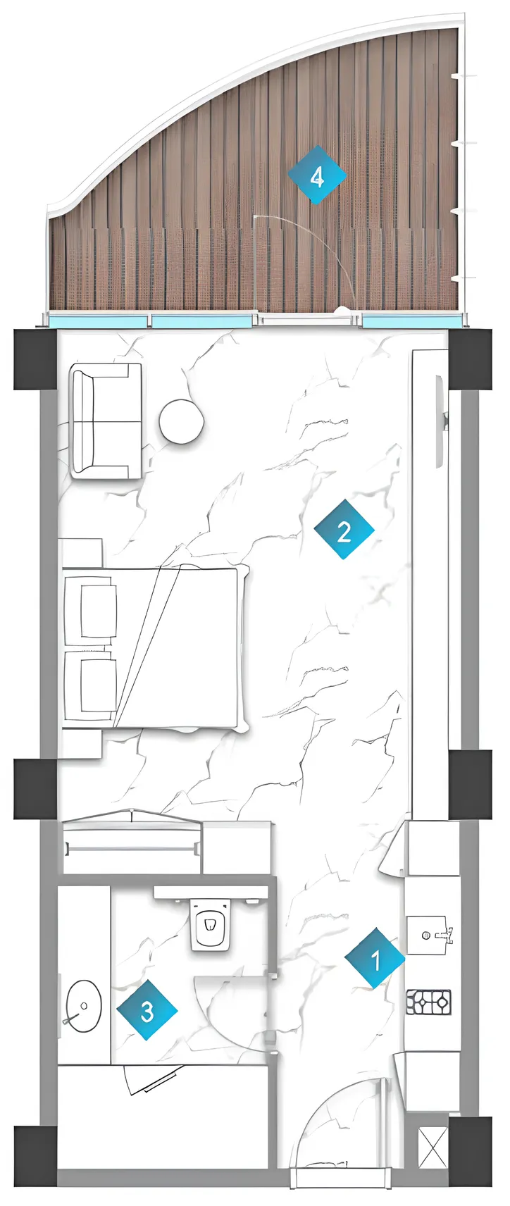 Aqua Arc Studio floor plan, 648 sqft