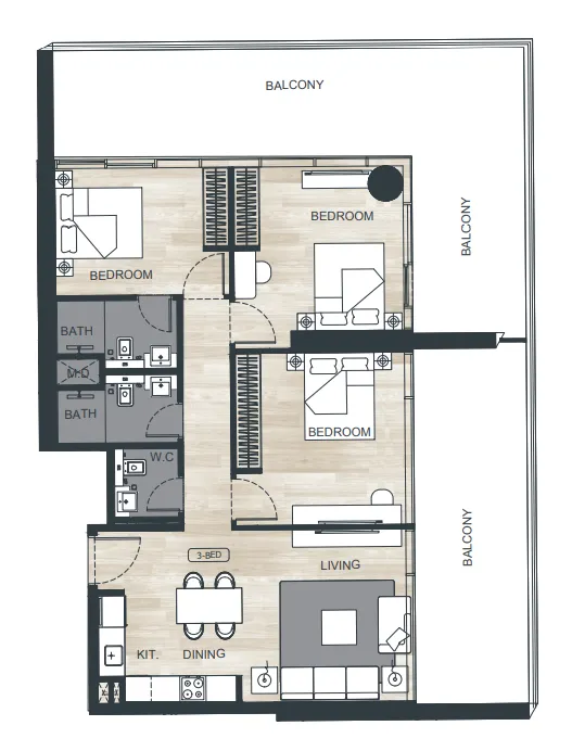 Binghatti Ghost 3 bed floor plan, 1,648 sqft