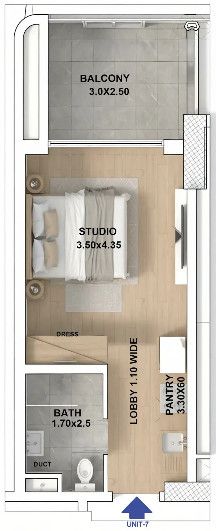 RR Residence Studio floor plan, 384 sqft
