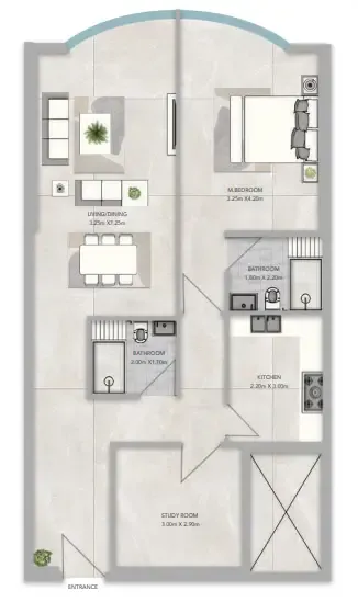 Azha Views Residences 1 bed floor plan, 1,197 – 1,217 sqft