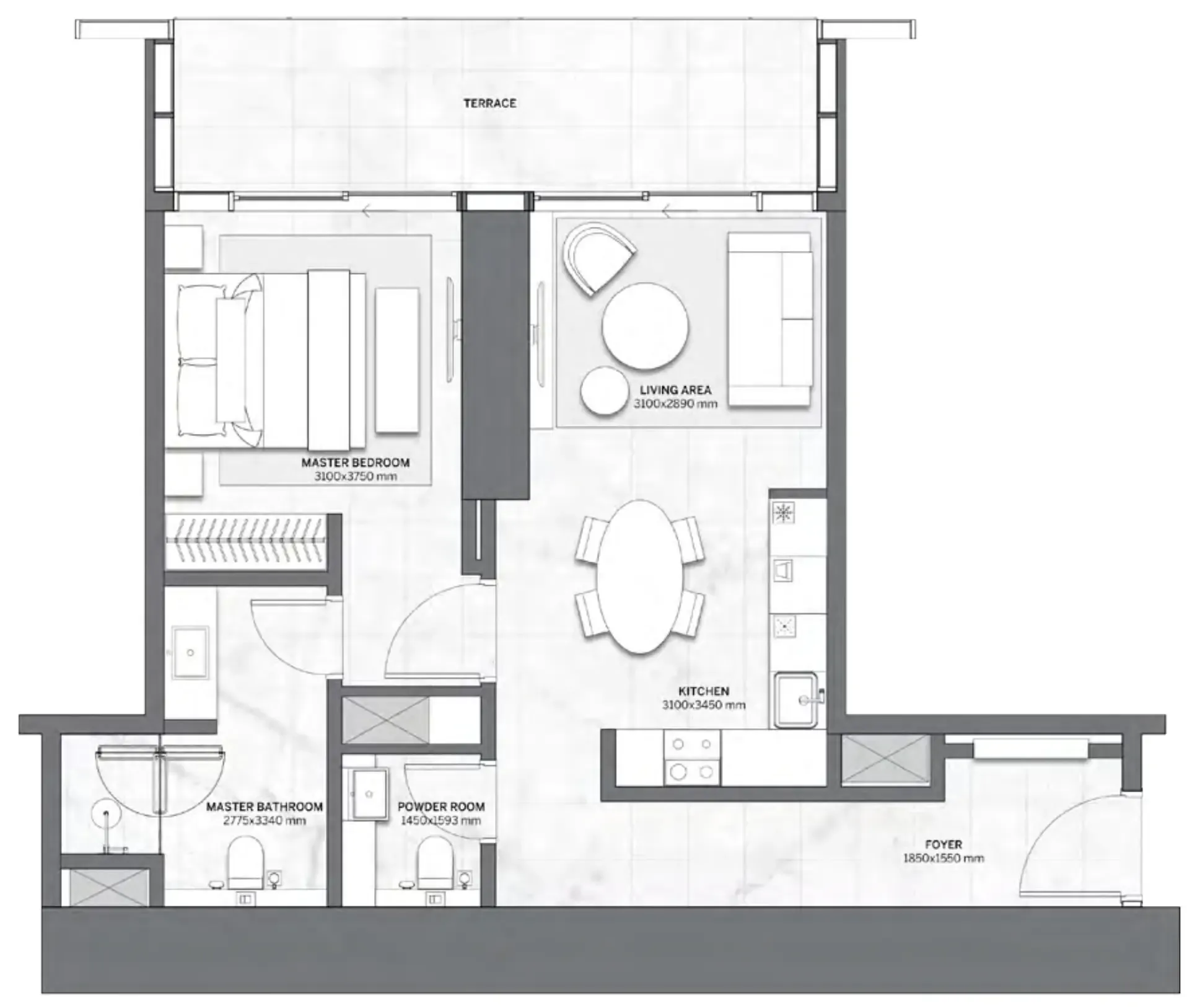 Trump International Resort 1 bed floor plan, 809 sqft
