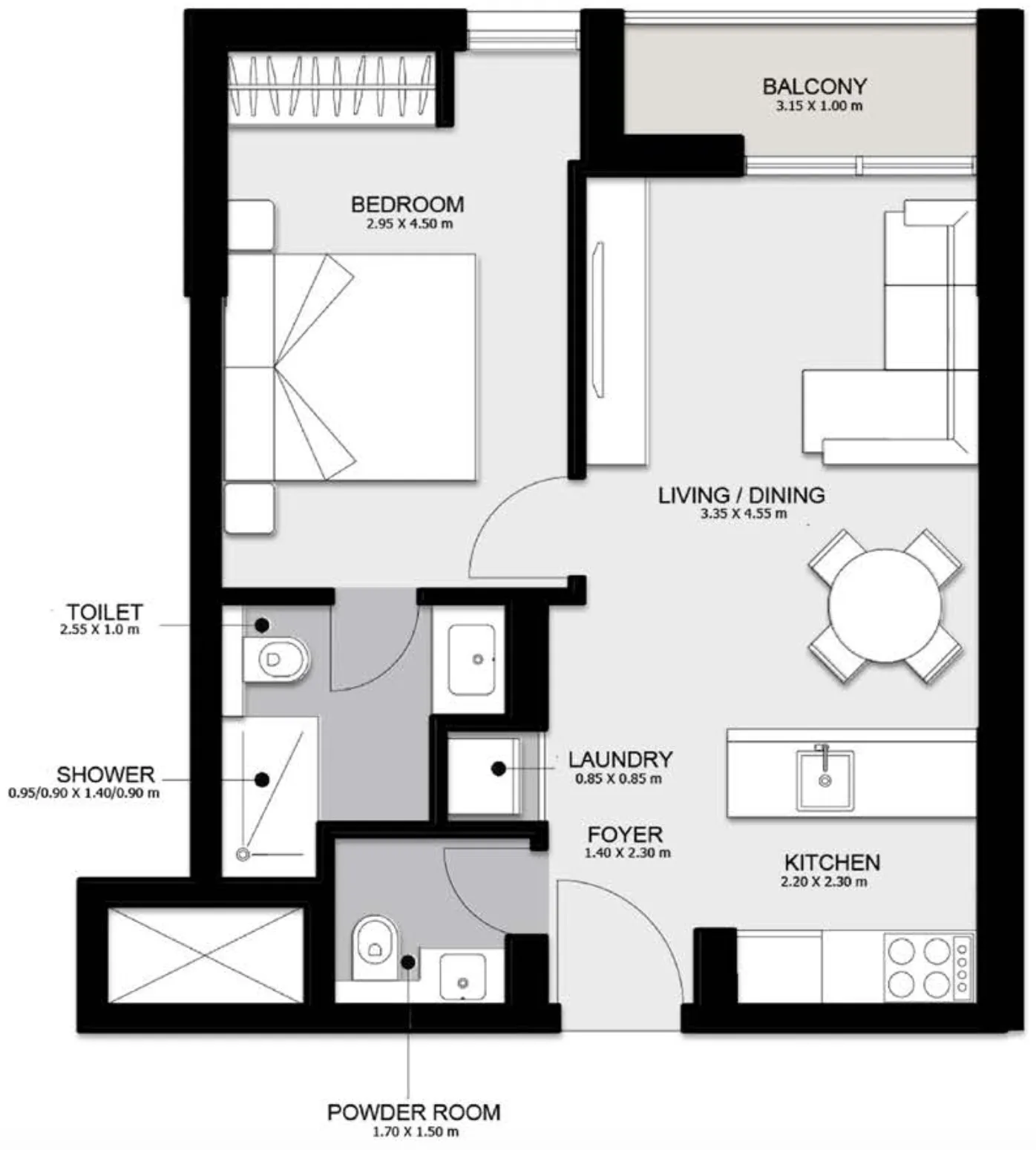 Al Mamsha Sharjah 1 bed floor plan, 746 sqft