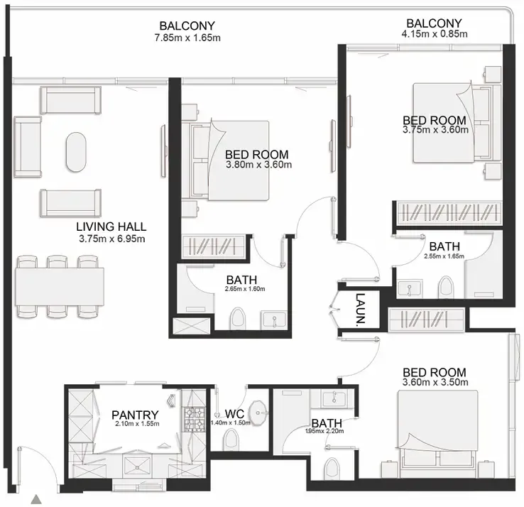 Ashley Hills 3 bed floor plan, 1,455 sqft