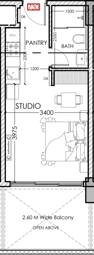Al Haseen Residences 5 Studio floor plan, 383 sqft