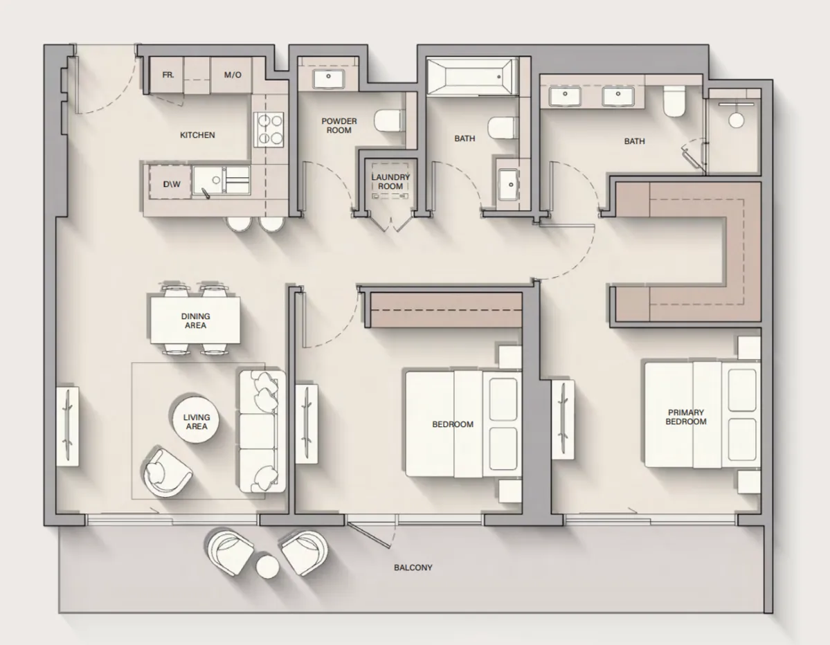 The Hillgate 2 bed floor plan, 1,259 sqft