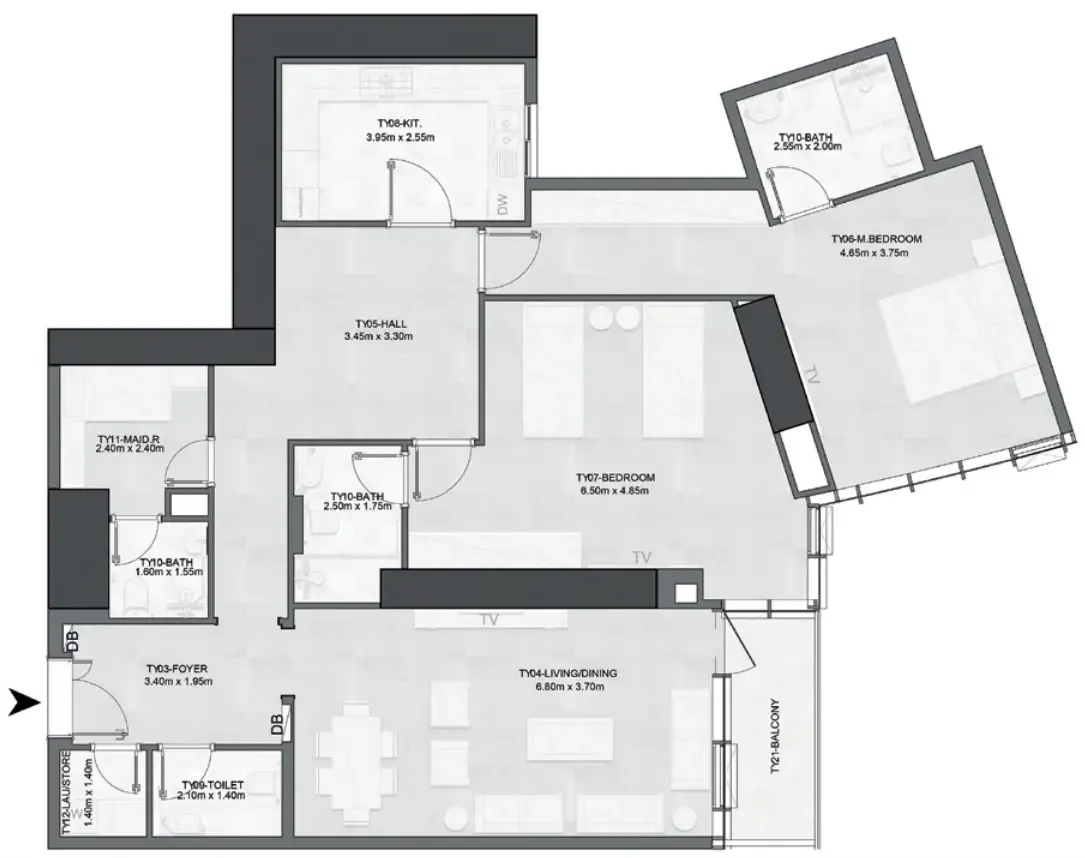 Joud Tower 2 bed floor plan, 1,692 – 1,712 sqft
