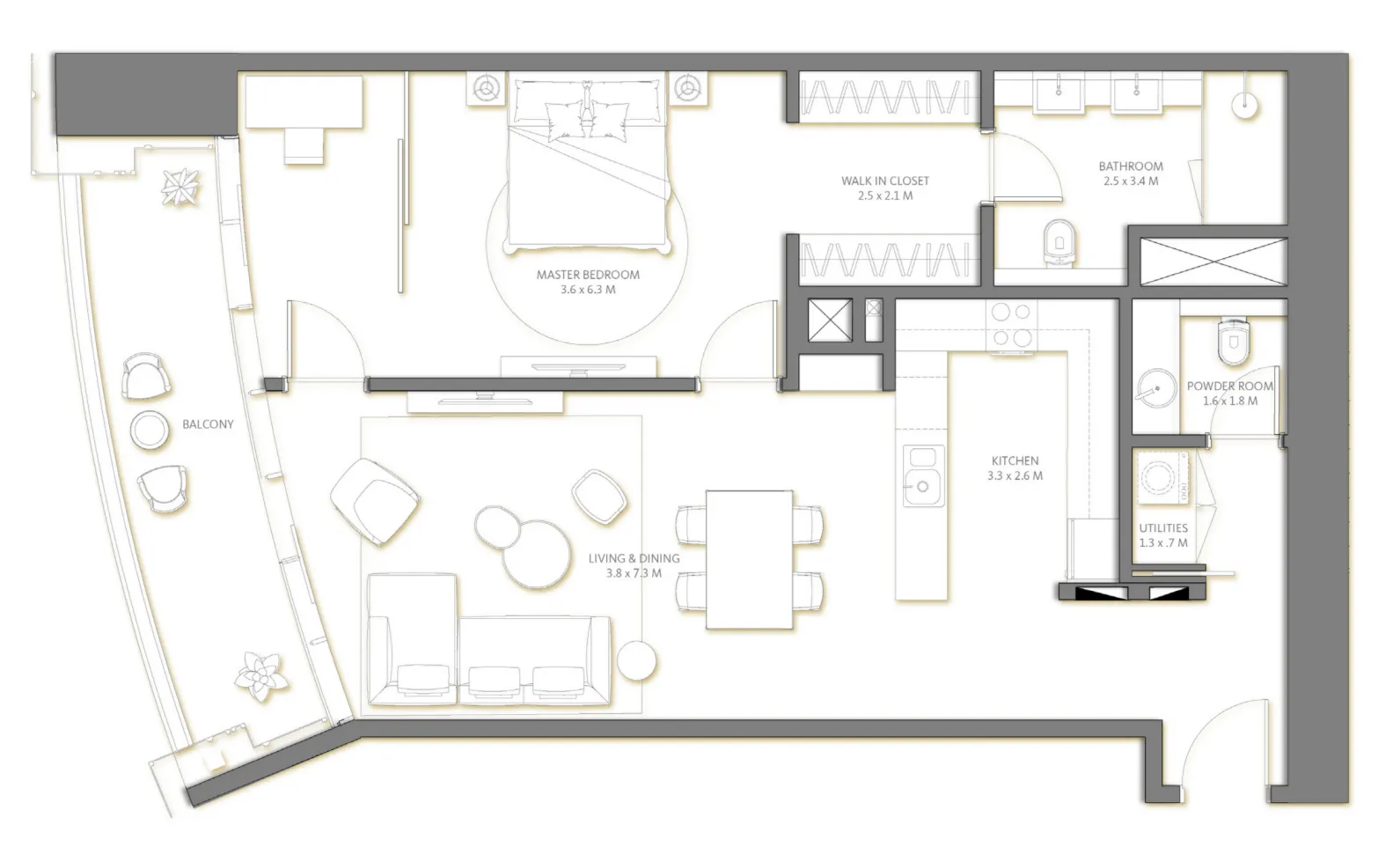Palm Beach Tower 3 1 bed floor plan, 1,169 sqft