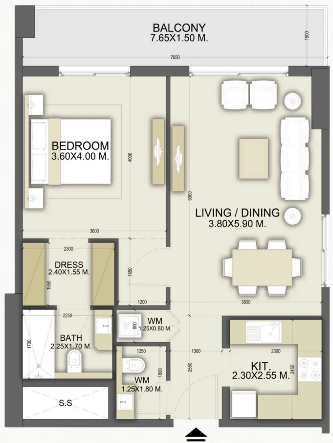 Dalmore Tower 1 bed floor plan, 810 – 1,042 sqft