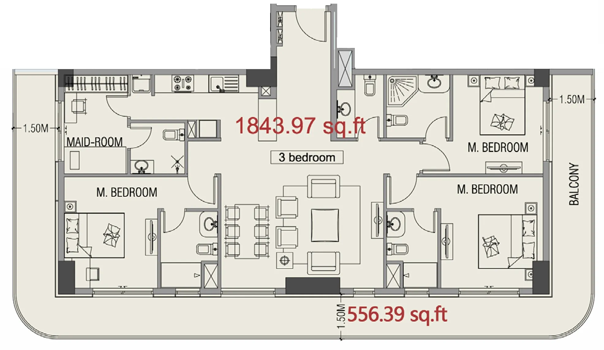 Forest City 3 bed floor plan, 1,844 sqft