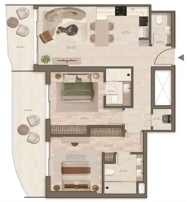 Stax 2 bed floor plan, 1,118 sqft