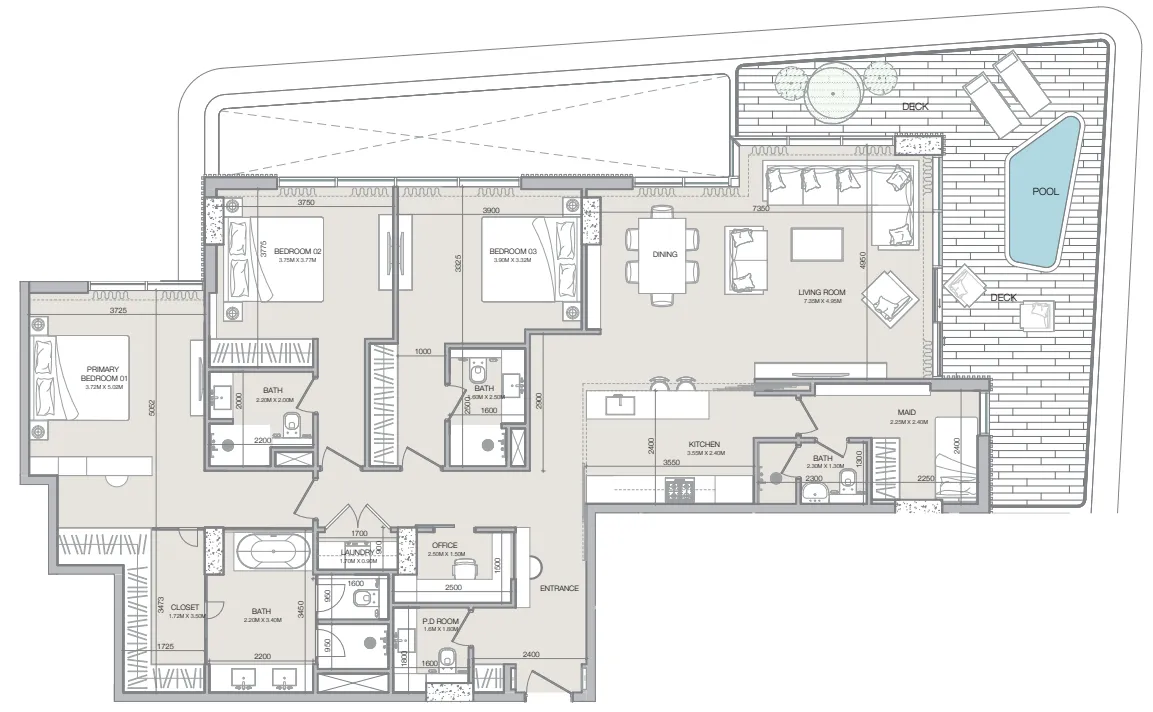 Isolana Residences 3 bed floor plan, 2,258 sqft