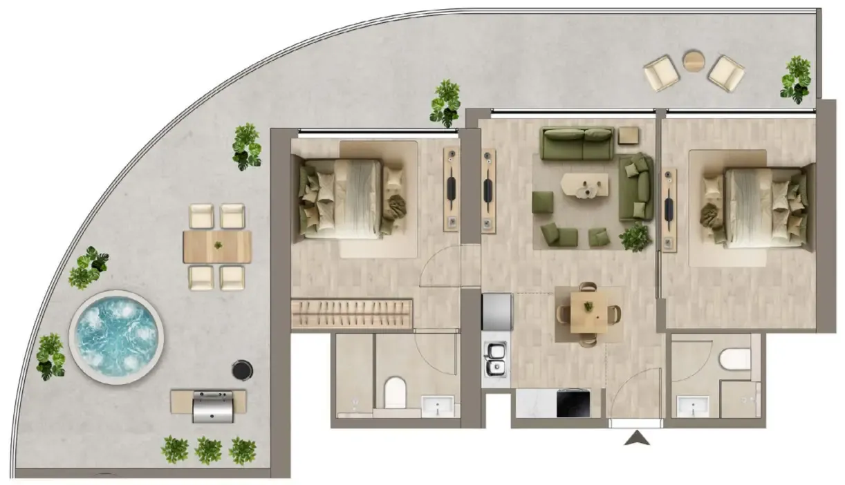 Colibri Views 2 bed floor plan, 887 – 1,235 sqft