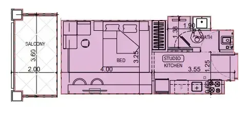 Binghatti Titania Studio floor plan, 369 sqft