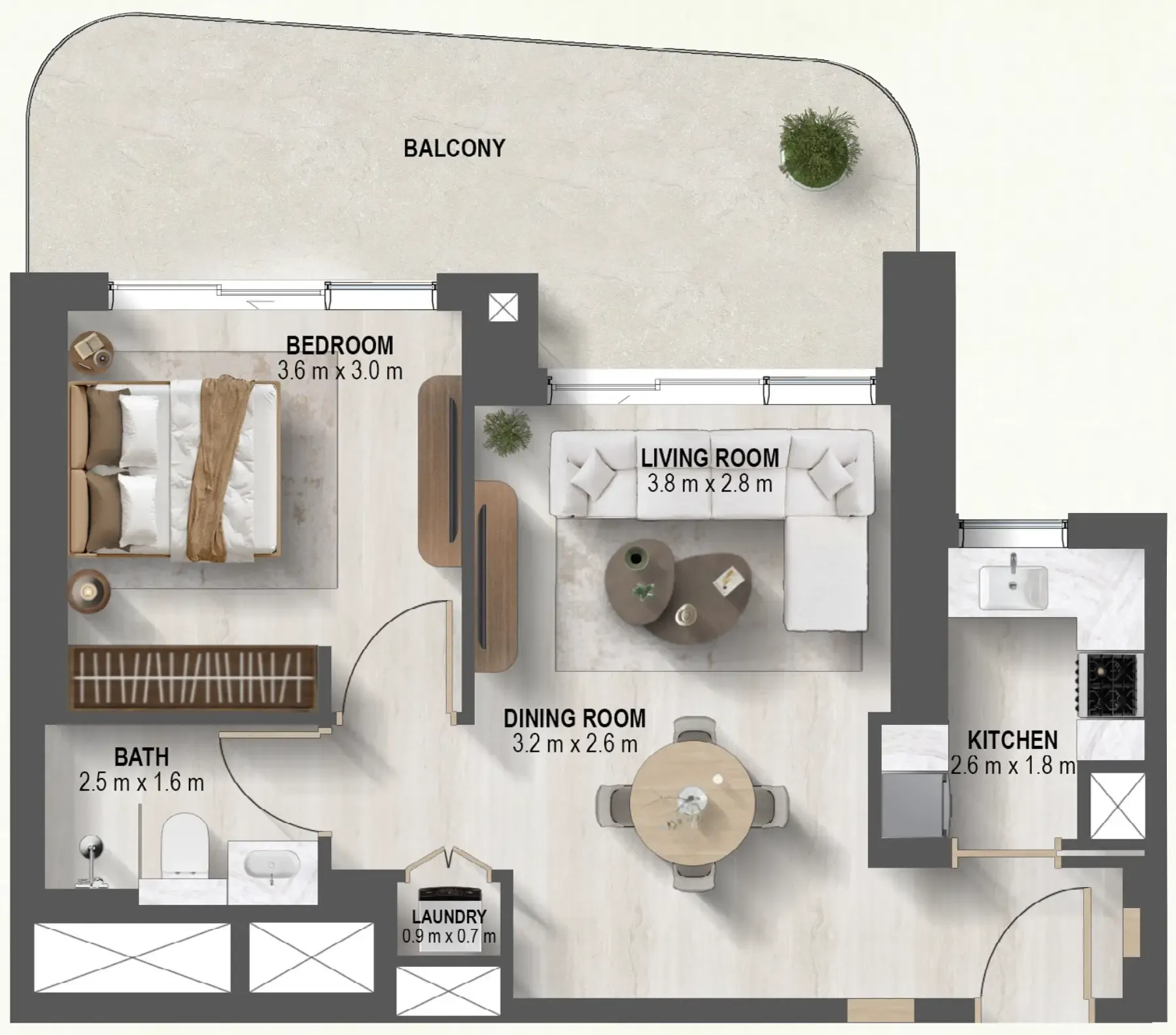 Sanctuary 1 bed floor plan, 817 sqft