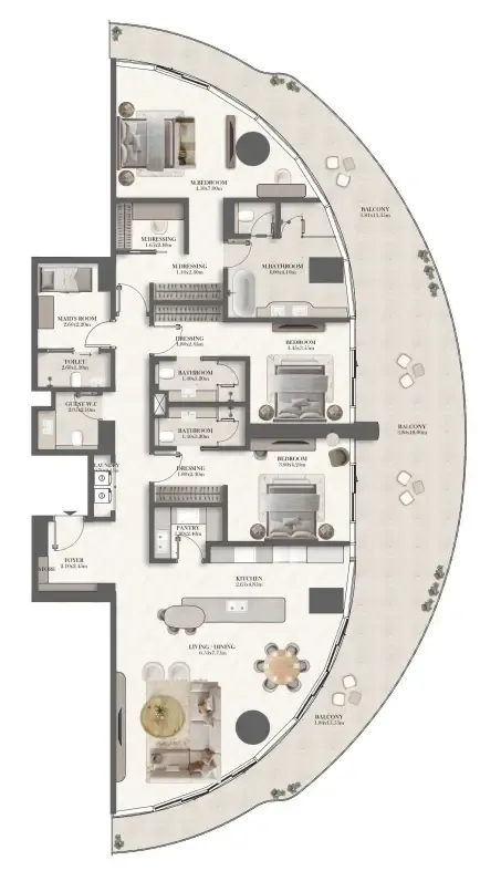Jumeirah Residences at Al Maryah Island 1 bed floor plan, 1,238 sqft