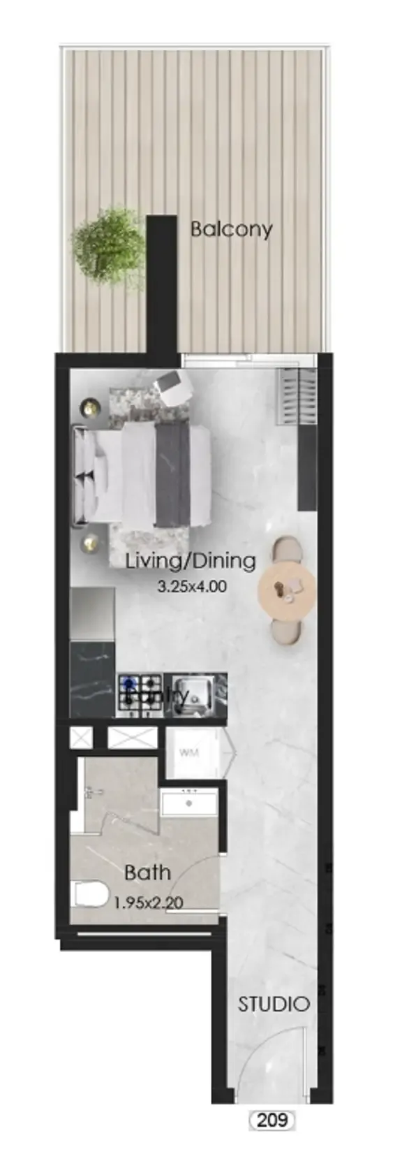Aristo Studio floor plan, 459 sqft