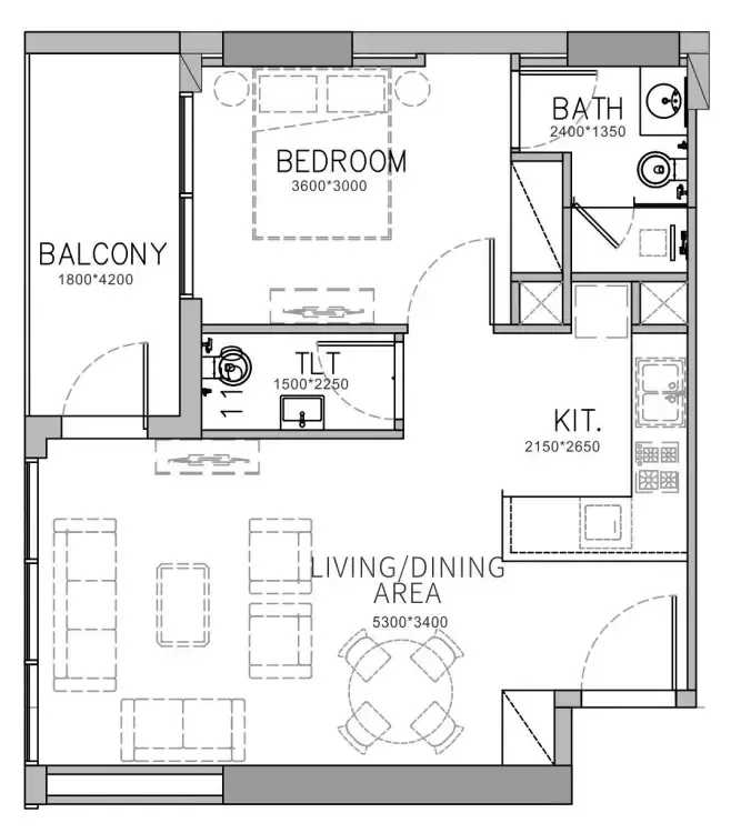 Stamn Yuni 1 bed floor plan, 676 sqft