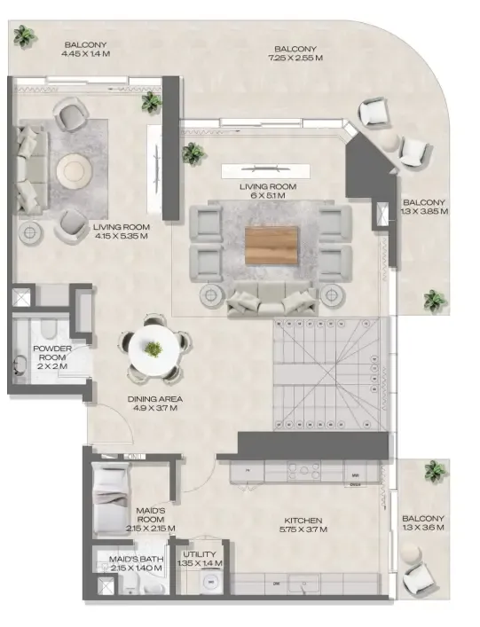 DWTN Residences 3 bed floor plan, 3,446 sqft