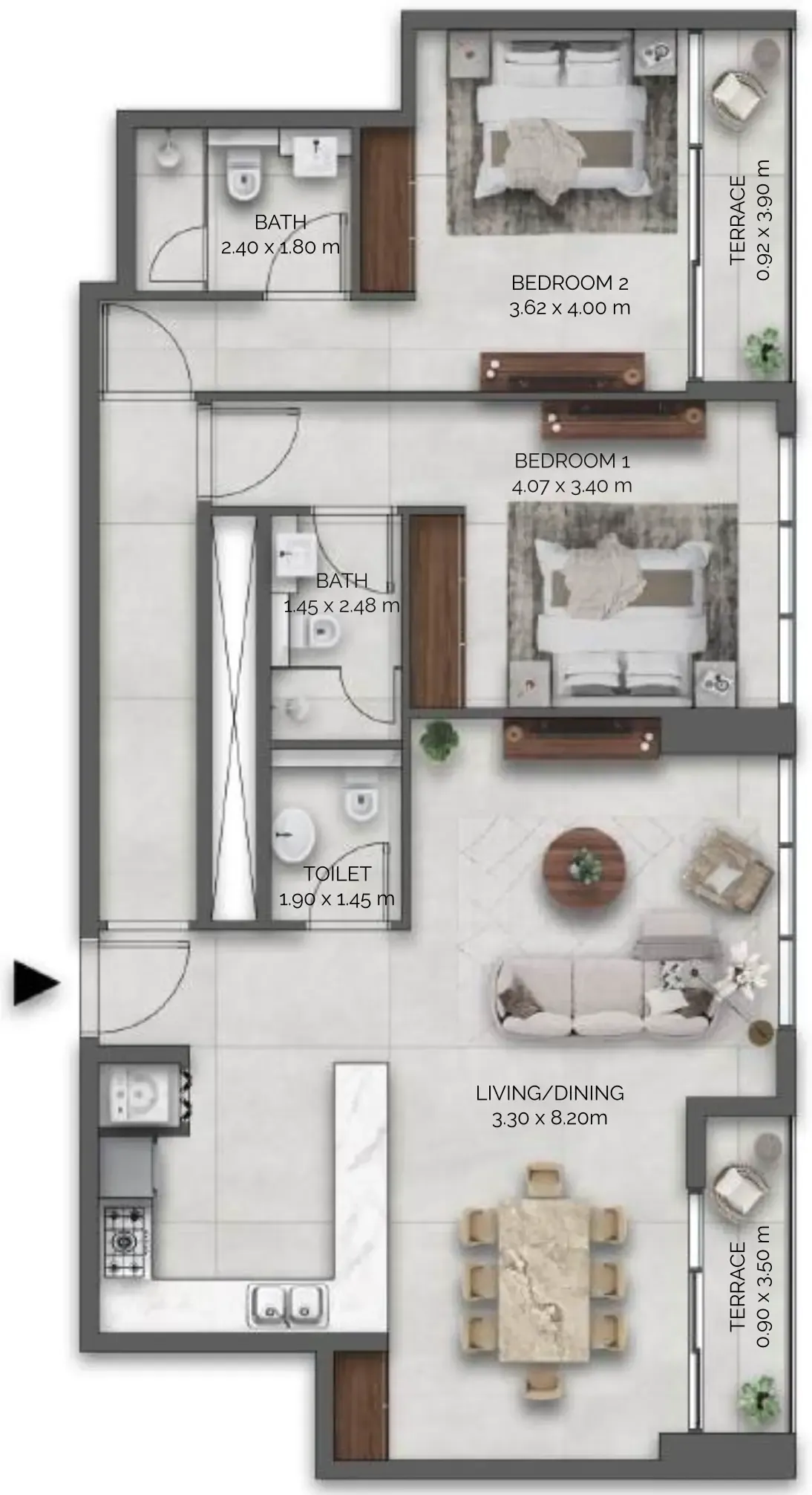 Amazonia Residence 2 bed floor plan, 1,396 sqft