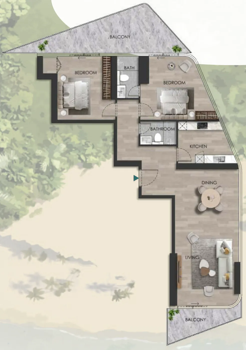 The Beach Vista 2 bed floor plan, 1,703 sqft