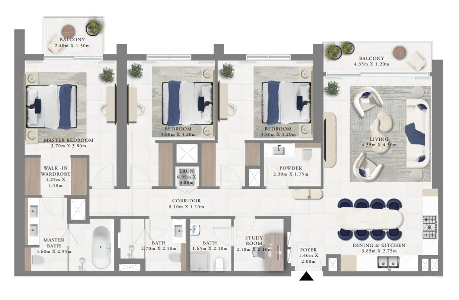 Altus 3 bed floor plan, 1,596 sqft