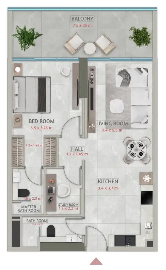 Sakura Gardens 1 bed floor plan, 916 sqft
