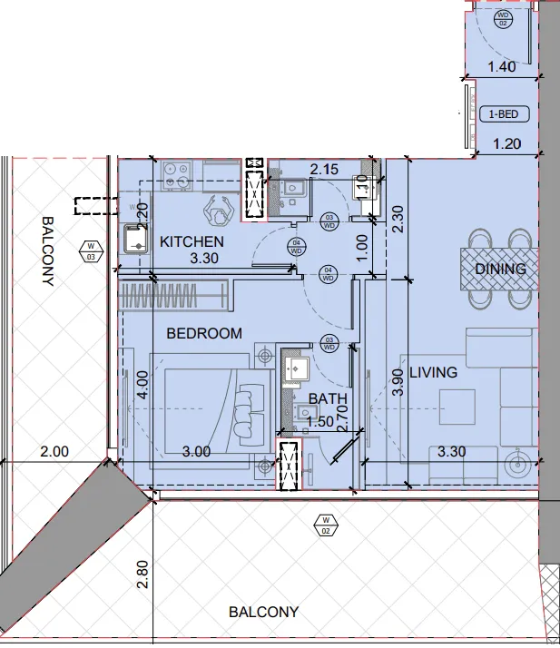 One by Binghatti 1 bed floor plan, 1,229 sqft